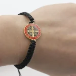 Catholicism Adjustable Woven Bracelet Cross Bracelets Men's Women's Saint Benedict Exorcism Medal Bracelet in Various Colors - Image 4