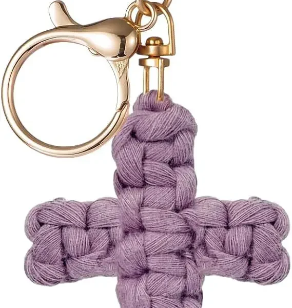Regular Style Minimalist Handwoven Cotton Cross Keychain Cross/Crown/Roman Numerals Pattern for Car Accessories Soft Pen