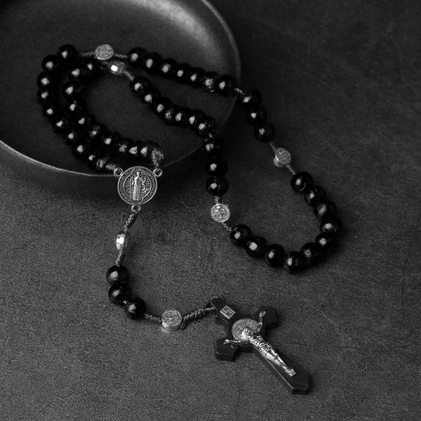 Mecrt Catholic Rosary Beads Vintage Natural Olive Wood Cross 10mm Rosaries Religious Handmade Pendant Jesus Crucifix Who