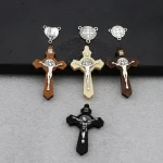 Catholic Crucifix Pendant Wooden Cross Rosary Necklace DIY Metal Handmade Woven Pendant Alloy Main Material Jewelry Accessories - Image 2