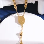 Wholesale Stainless Steel Rosary Retro Niche Personality Premium Oval Necklace Tassel Cross Pendant Catholic Prayer Beads - Image 3