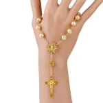 Gold Silver Lace Glass Imitation Pearl Rosary Rosary Bracelet 10mm Cross Beaded Bracelet - Image 5