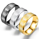 Religious Stainless Steel Jesus Ring with Rosary Inlay 18K Gold Plated 316L Material Catholic Rosary Ring