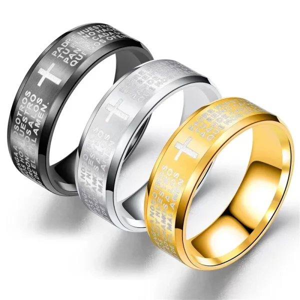 Religious Stainless Steel Jesus Ring with Rosary Inlay 18K Gold Plated 316L Material Catholic Rosary Ring