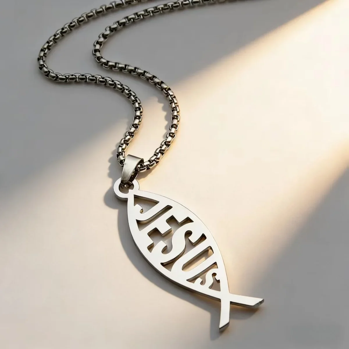 Stainless Steel Bamboo Chain Hip Hop Trendy Unisex Pendant Necklace with Hollow Fish English Letter and Jesus Name - Image 2