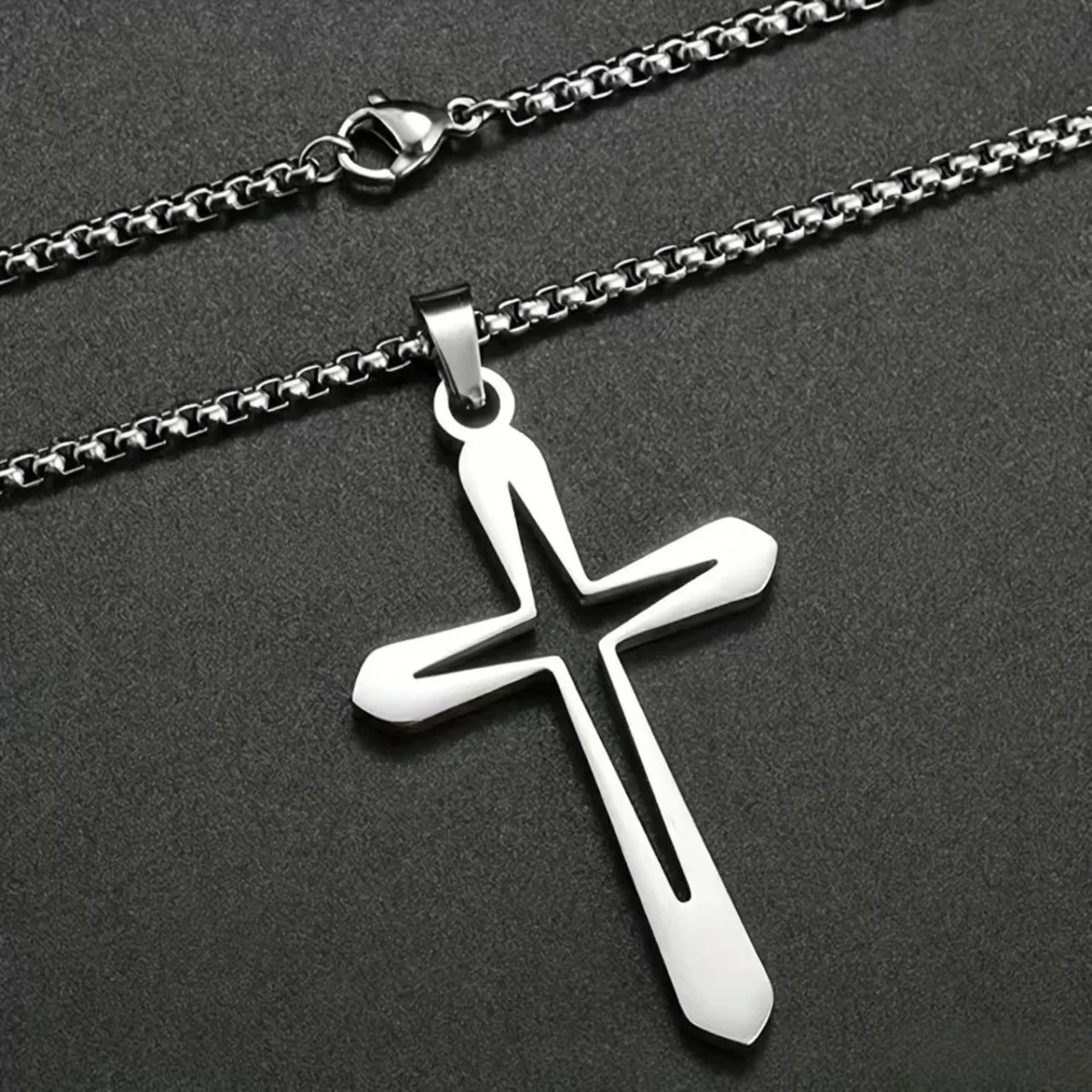 European American Cross-border Copper Crystal Cross Unisex Necklace Fashion Personalized Simple Starlight Hollow Pendant Box - Image 2