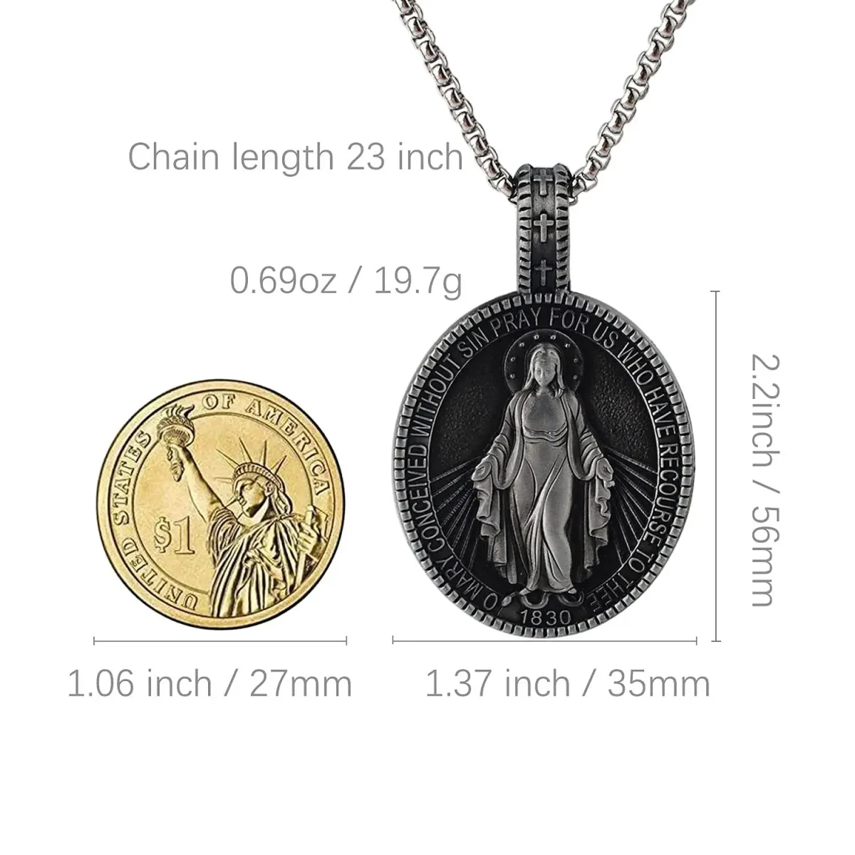 Euro-american Virgin Mary Zinc Alloy Religious Pendant Hip Hop Punk Goth Strand Snake Bone Chain Neutral Color Necklace - Image 3