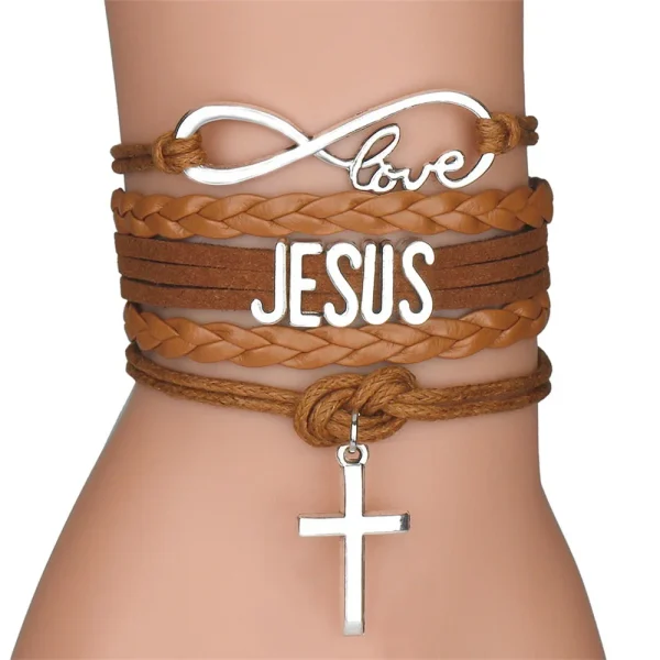 Mecrt Classic Alloy Bracelet and Cross Jesus Catholic Woven Bracelet Religious Gift Jewelry Colorful Leather Bracelet Wh