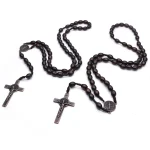 Catholic Rosary Crucifix Prayer Beads Christ Wooden Beads Cross Necklace Jesus Saint Jewelry for Christianity Church Easter Gift - Image 4