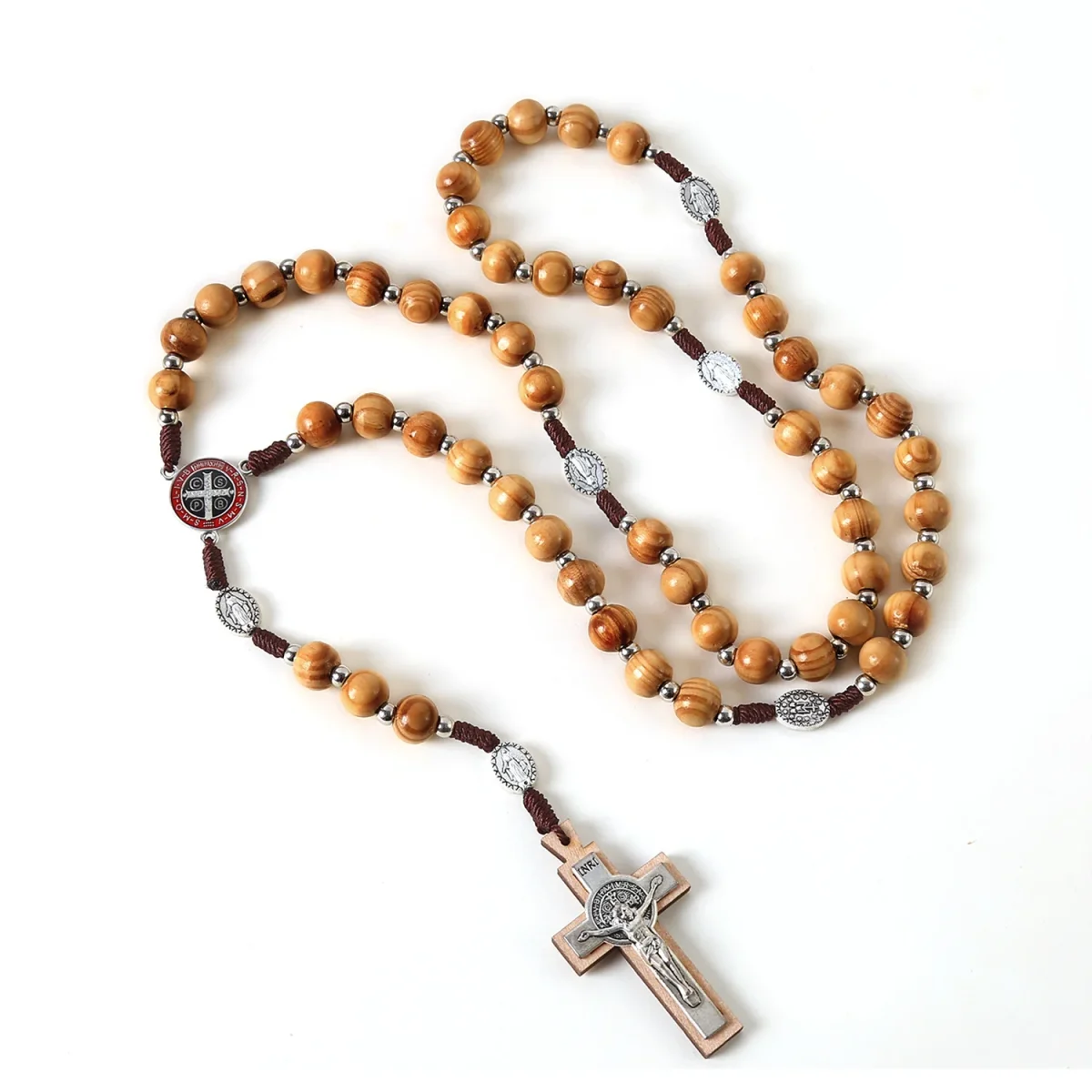 Catholic Rosary Necklace 10mm Beads Prayer Cross Jerusalem Handwoven Cross-Border Wooden Jewelry - Image 6