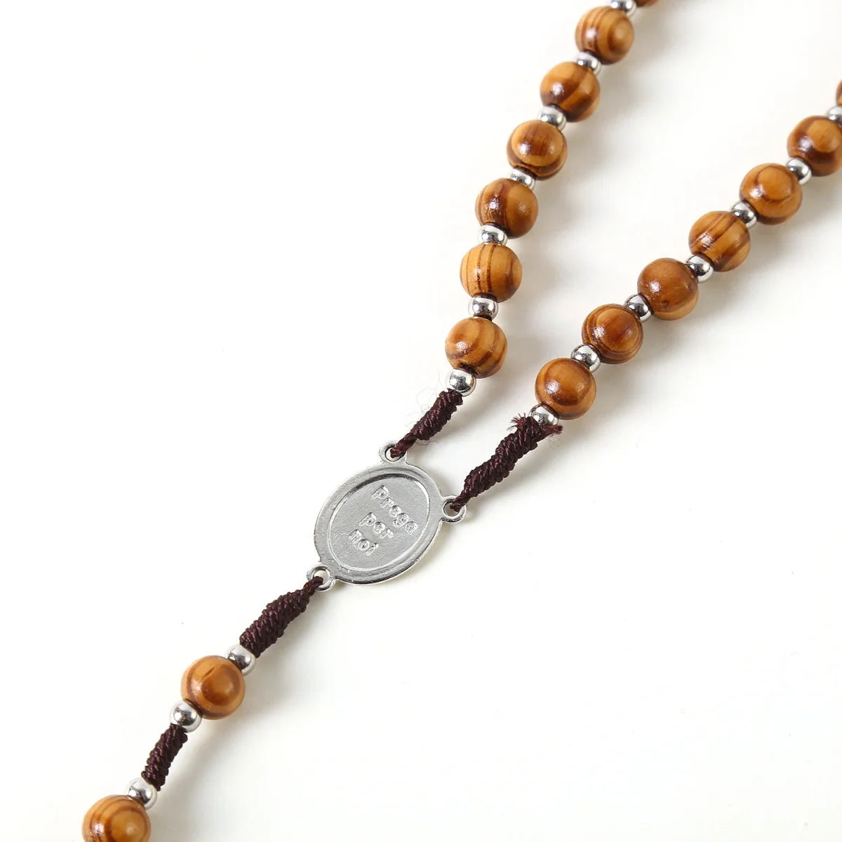 Catholic Rosary Crucifix Cross Pendant Natural Wood Beads 10mm Woven Zinc Alloy Jesus Christian Jewelry Wholesale - Image 5
