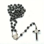 Cross-border St Benedict Black Resin Christian Rosary Cross Necklace Vintage Long Woolen Chain Beaded Gift Accessories Women - Image 2