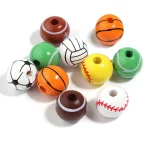 Mecrt Wooden Loose Beads for Jewelry Making Basketball Football Volleyball Beads for Bracelet Making DIY Jewelry Accessories - Image 6