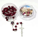 Mecrt Catholic Rosary Beads Pope Red Rose Scented Wooden Cross Rosary Necklace Hand Engraved Plated Metal