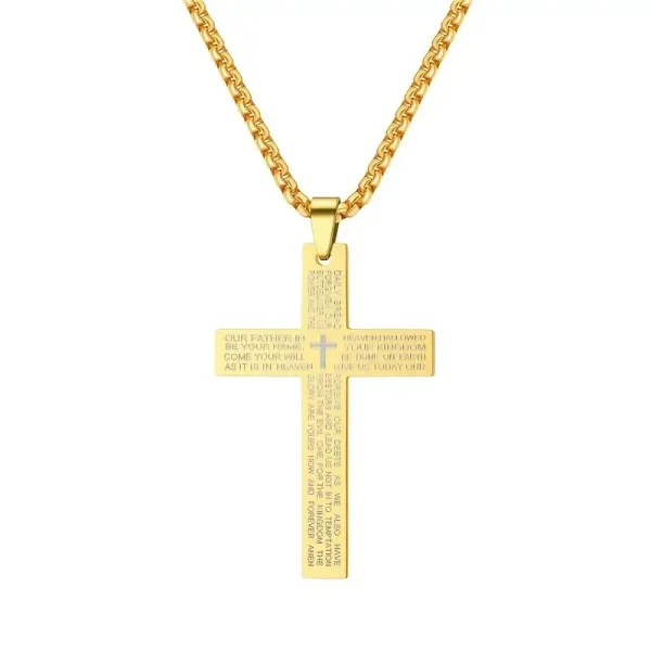 Mecrt Stainless Steel Cross Pendant Necklace for Men and Women Gold Plated for Gift Wholesale Jewelry