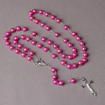 Catholic Vintage Religious Cross Rosary Necklace Gkass Imitation Pearl 8MM Beads Easter Christian Sacrifice Church Gifts - Image 4