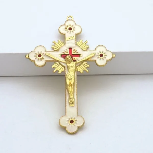 Christian Wall Hanging Cross Golden Jesus Crucifix Large Size 122x85mm Red White Soft Enamel Catholic Cross Pendant Gift
