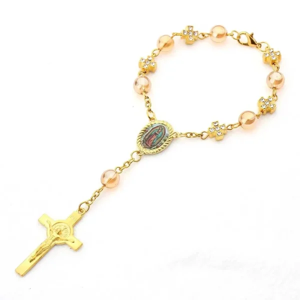 MecrtCatholic Zinc Alloy Rosary Charm Bracelet Religious Bead Cross Eucharist Baptismal Ornament Crucifix Christian Gift