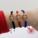 Catholicism Adjustable Woven Bracelet Cross Bracelets Men's Women's Saint Benedict Exorcism Medal Bracelet in Various Colors - Image 2