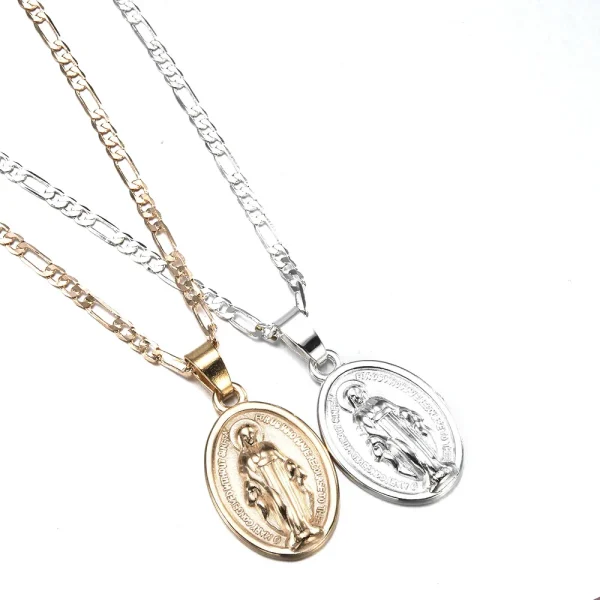 Europe and America Cross Pendant Necklace Lady Mary Pendant Necklace Vintage Necklace with Alloy Collar
