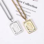 Retro Square Guadalupe Virgin Mary Prayer Necklace Hot-Selling Stainless Steel Medal Cross for Men Women - Image 4