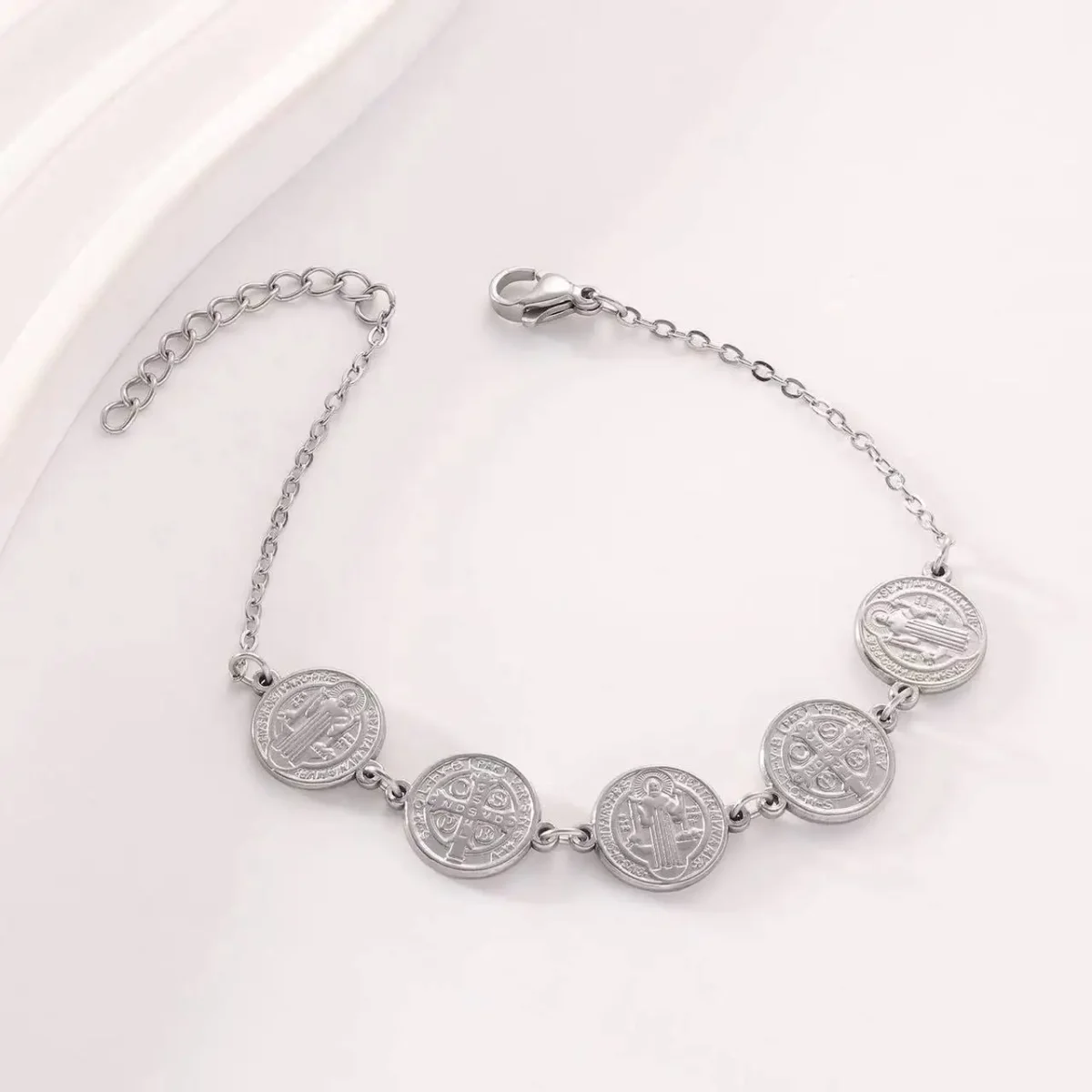 Catholic Jewelry Religious Christian Stainless Steel Bracelet for Men Coin Fashion Gold Plated Cross Beaded Exorcism Bracelets - Image 4