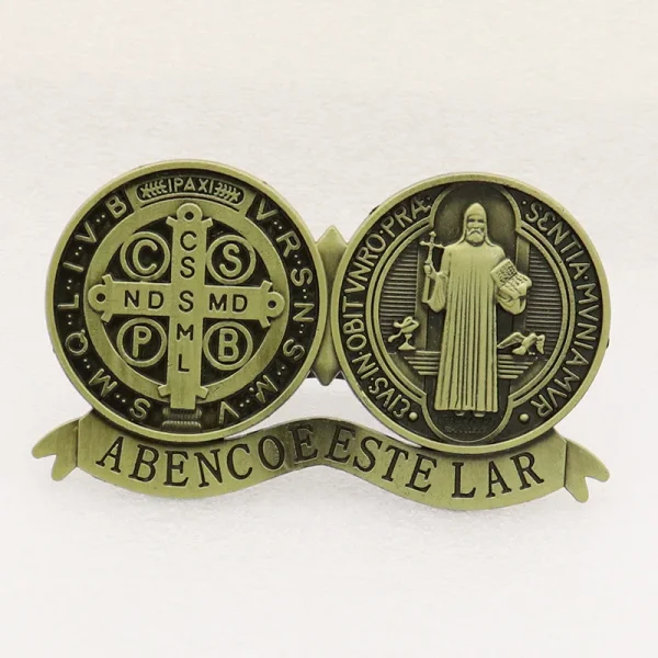Hot-Selling Mecrt Retro Metal Home Decor Religious St. Benedict Badge Source for Car Desktop Catholic Ornament Mainly Al