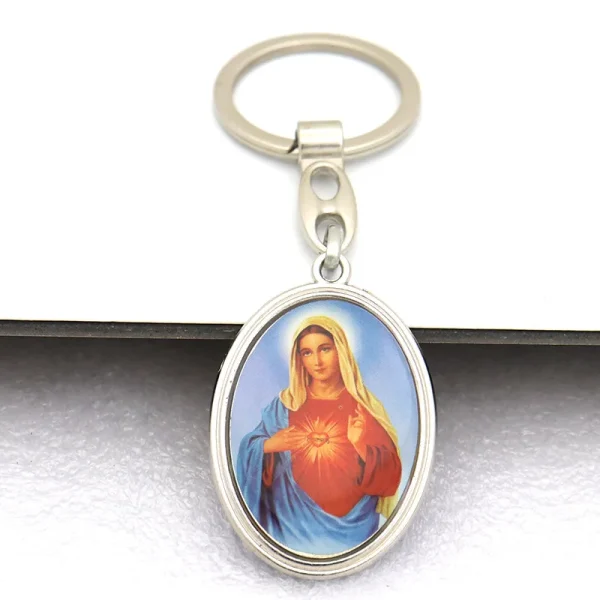 Metal Oil Painting Necklace Jewelry Catholic Jesus Pattern Pendant Key Chain Mobile Phone Decoration Pendant Key Chain