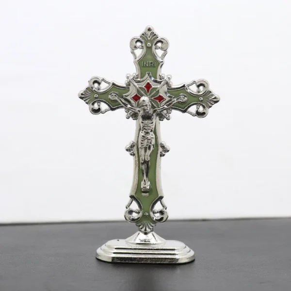 Mecrt Creative Gold-Plated Metal Crucifix Ornaments Catholic Cross Decorative Items for Home Office Christmas Elegant De