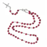 Rose Fragrance Wooden Bead 6mm Holy Cross Pendant Catholic Anniversary Rosary Necklace Silver Cross Maria Center Religious - Image 6