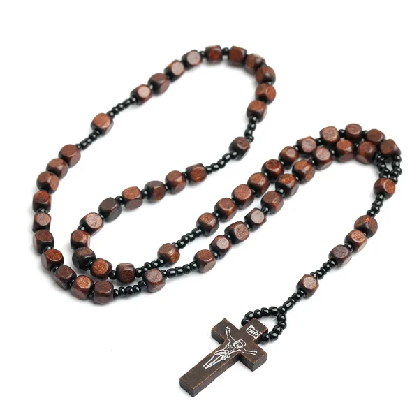 Catholic Rosaries Wholesale Rosary Beads for Men Women Necklace Christian Wooden Cross Religious Accessories Easter Gift