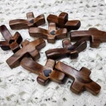 Polished Black Walnut Mini Wooden Cross Thumb Religious Sculpture Gift - Image 5