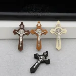 Catholic Crucifix Pendant Wooden Cross Rosary Necklace DIY Metal Handmade Woven Pendant Alloy Main Material Jewelry Accessories