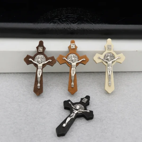 Catholic Crucifix Pendant Wooden Cross Rosary Necklace DIY Metal Handmade Woven Pendant Alloy Main Material Jewelry Acce