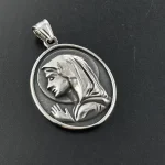 Catholic Stainless Steel Our Lady Medal Christian Embossed Oval Medal Raised Edge Rays of Light Virgin Mary Pendant - Image 3