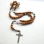 St Benedict Medal Religious Rosary 10mm Wood Beads Cross Necklace Catholic Rosaries - Image 5