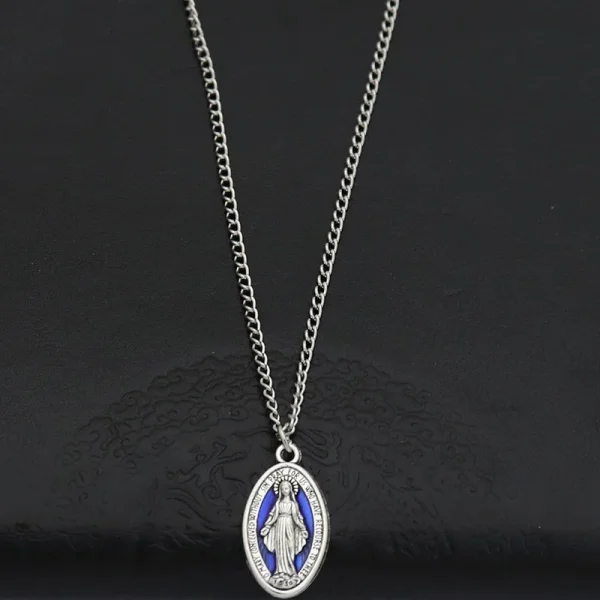 Mecrt Catholic Angel Pendant Blue and Red Vintage DIY Religious Metal Necklace Enamel Color Crafts Religious