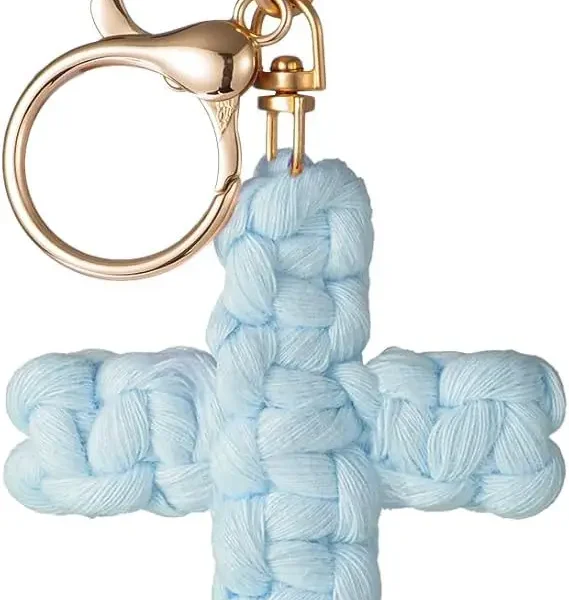 Regular Style Minimalist Handwoven Cotton Cross Keychain Cross/Crown/Roman Numerals Pattern for Car Accessories Soft Pen