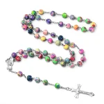 Catholic Rosary Necklace Colorful Soft Clay Cross Polymer Clay 8mm/6mm Colored Patterned Beads Prayer Beads Jesus Alloy Pendant - Image 5