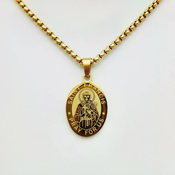 Mecrt Stainless Steel Saint Christopher & Virgin Mary Pendant Necklace Religious Cross Catholic Jewelry Pendant Gift