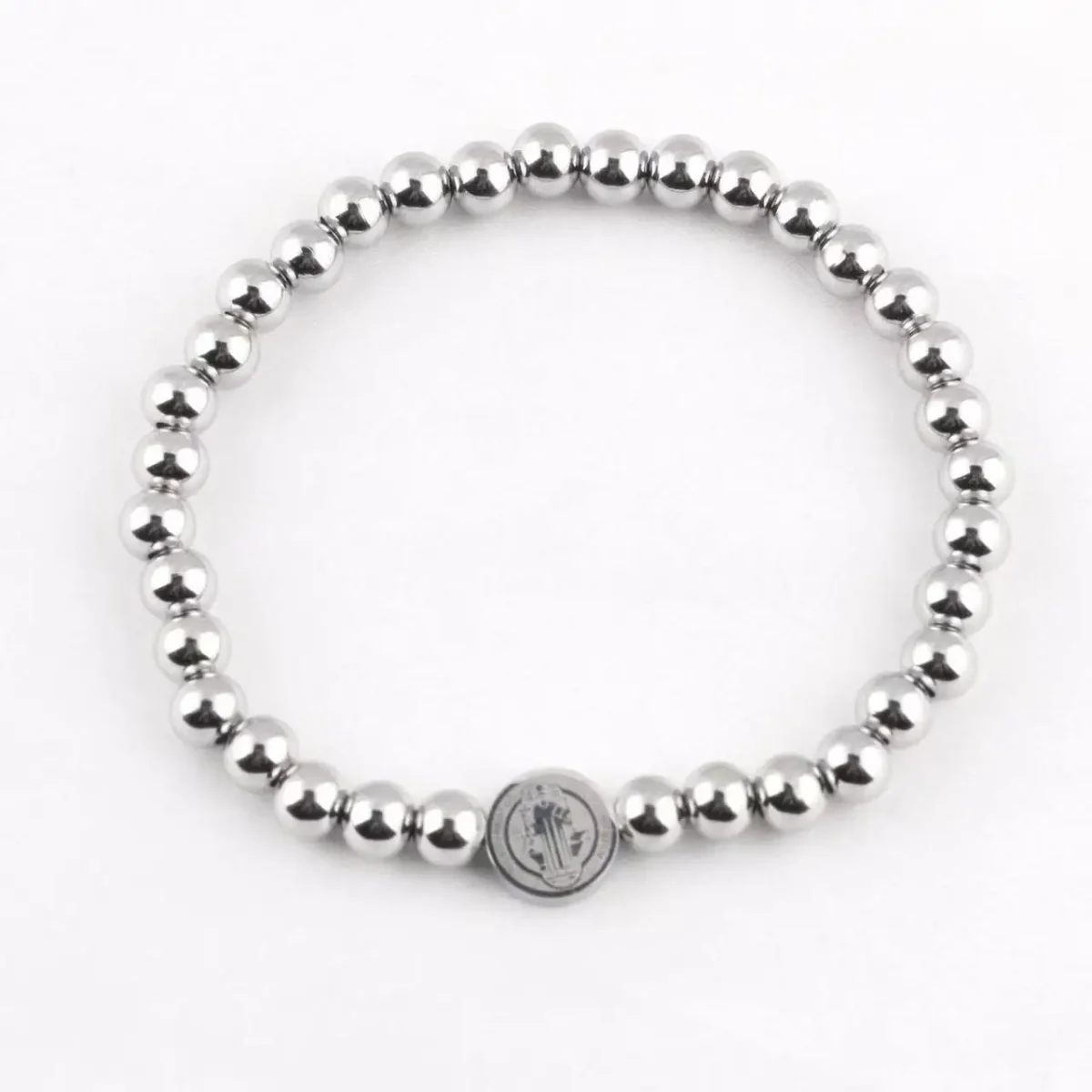 Mecrt Religious Catholic Saint Benedict Bracelet Stain Steel Beads with Stainless Steel Beads Elastic Bracelet - Image 3