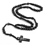 Catholic Rosary Necklace Jesus Cross Pendant Natural Wood Beads Jewelry Religious Exquisite Easter Christian Prayer Beads Gifts - Image 4