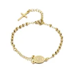 Wholesale 4mm Stainless Steel Rosary Bracelet Religious Style with S.T Miraculous Centerpiece Medal Cross Charms Religious Gift