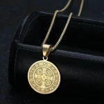 Mecrt Saint Benedict Christian Stainless Steel Disc Necklace Priest Exorcist Pendant Jewelry - Image 2