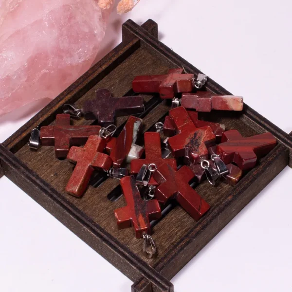 Catholic Exclusive Red Agate Pink Quartz Obsidian Crystal Pendant Necklace Natural Stone Craft Factory Wholesale Jewelry