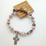 Wholesale Heart Shape Image Beads Bracelet Hand String Elastic Bracelet With Cross Charm Beaded Bangles - Image 2