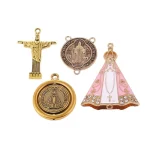 Catholic Gold Round Priest Listing Necklace DIY Zinc Alloy Pendant, Cross Pattern Jewelry Pendant - Image 5