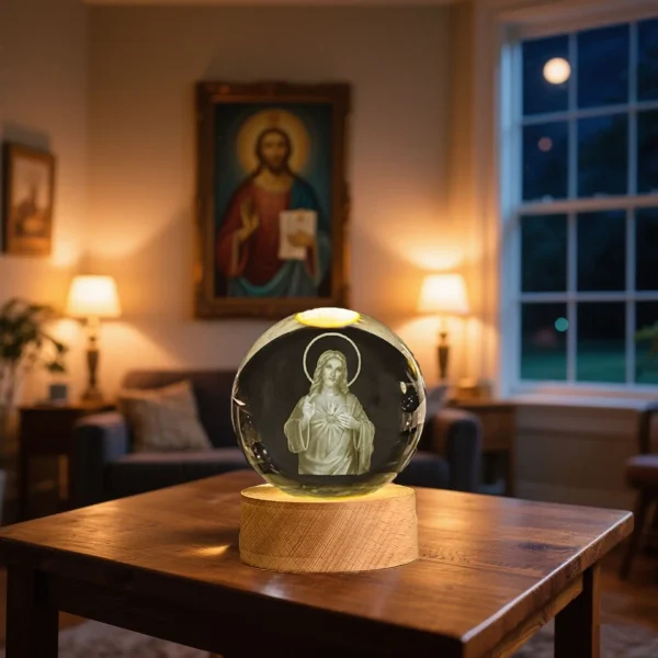 Catholic Cross Crafts Religious K9 Crystal Ball Tabletop Ornament Decoration Bedroom Light Gifts Wedding Gifts Christmas
