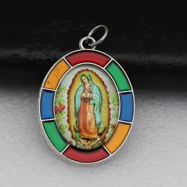 Colored Oval Photo Religious Pendant Natural Stone Alloy Catholic Jewelry Accessories Hanging Decoration Badge Our Lady 