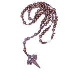 Mecrt Catholic Rosary Cross Pendant 6*7mm Brown Necklace Handmade Prayer Wooden Beaded Cross Necklaces for Women & Men Gift